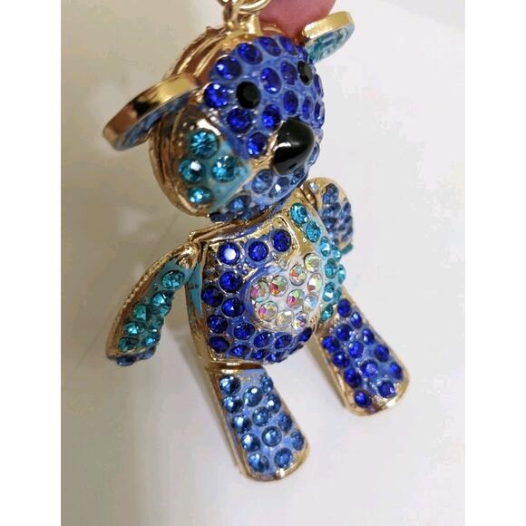 Adorable Jointed Teddy Bear Rhinestone Key Chain Purse Backpack Charm Keychain - Picture 3 of 4